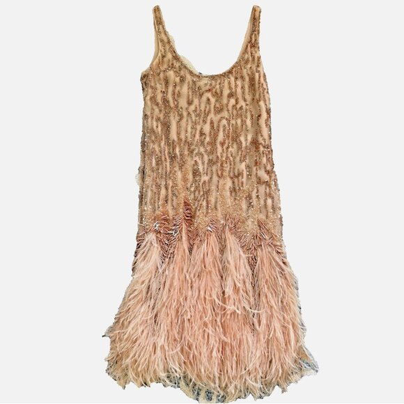 J. Mendel Dress Designer Beaded Cocktail Feather Vintage Size Small 0 2 4 XS - Picture 1 of 13